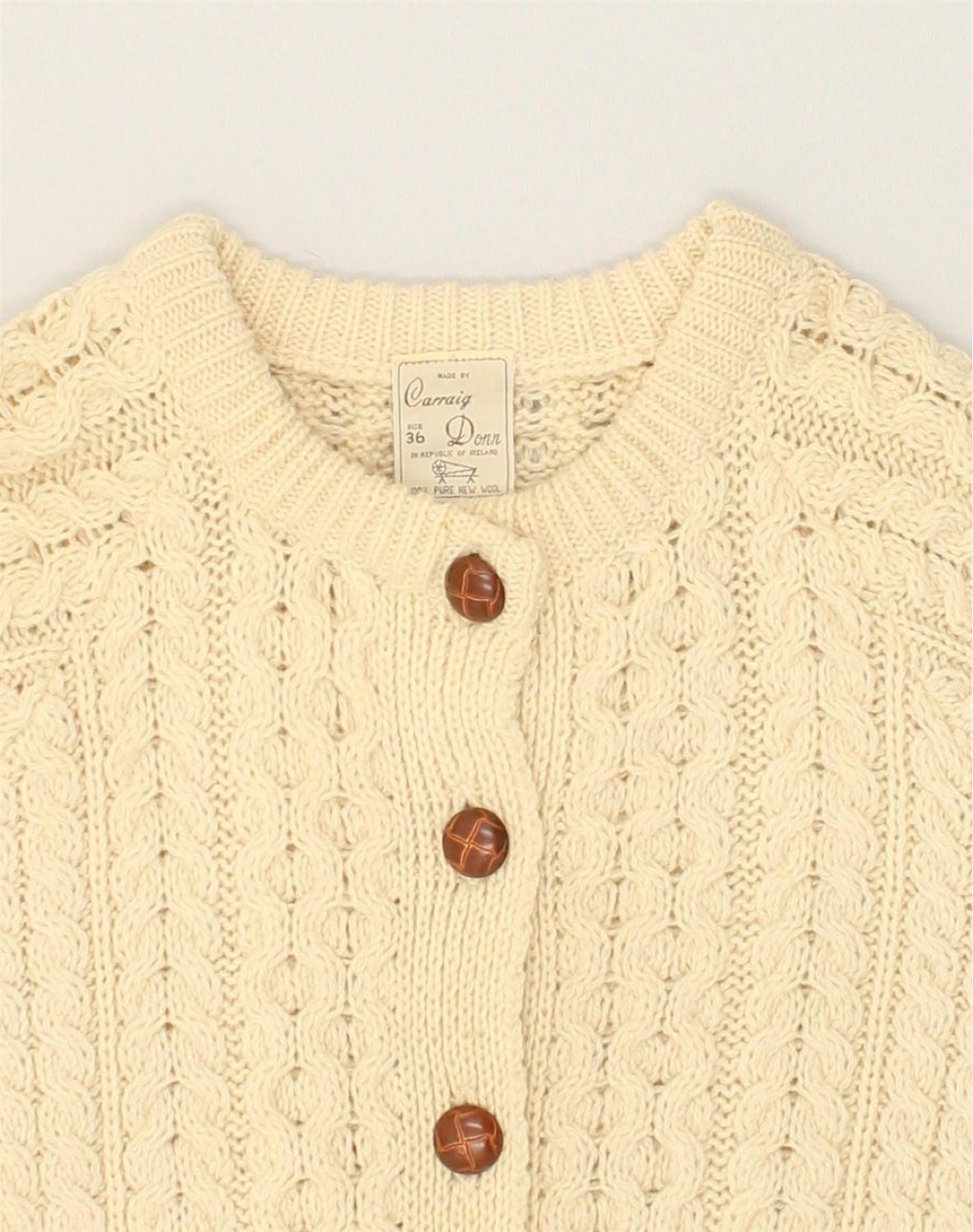 VINTAGE Womens Cardigan Sweater EU 36 Small Off White New Wool