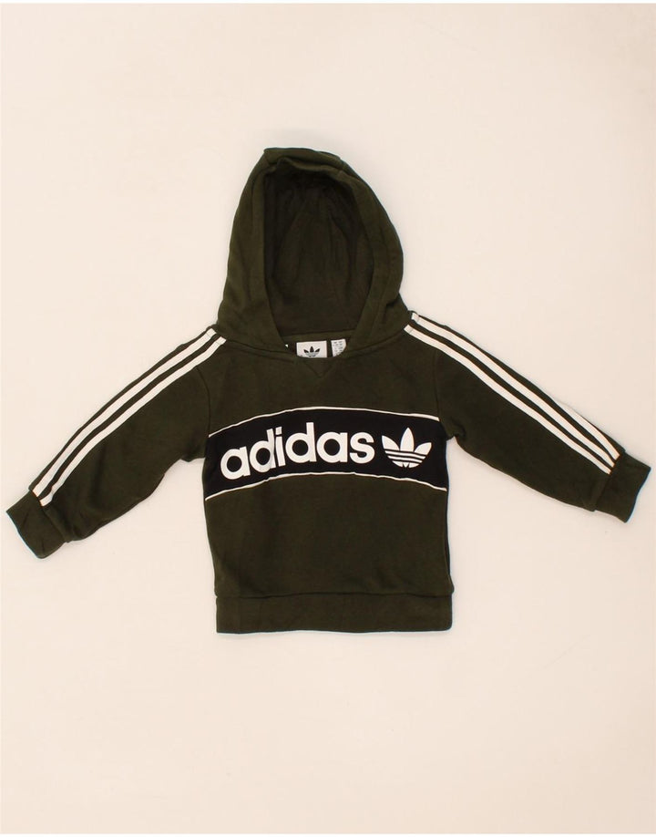 ADIDAS Baby Boys Graphic Hoodie Jumper 6-9 Months Khaki Cotton Vintage Adidas and Second-Hand Adidas from Messina Hembry 