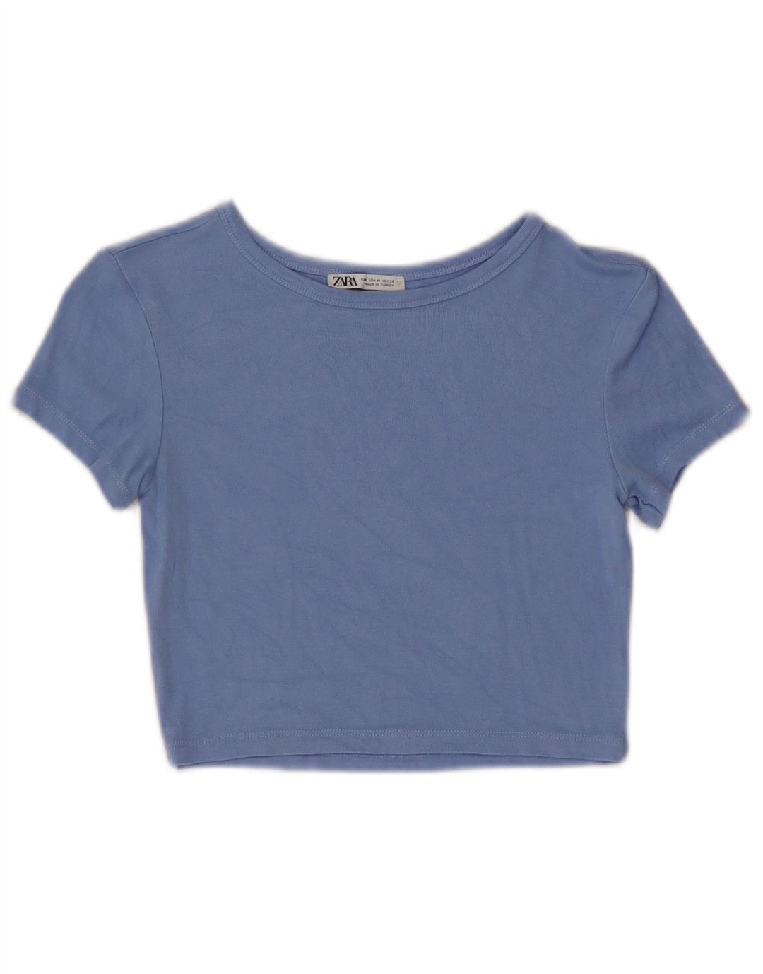 Zara Womens Crop T-Shirt Top UK 12 Medium Blue