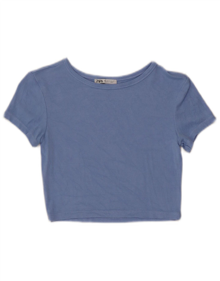 Zara Womens Crop T-Shirt Top UK 12 Medium Blue