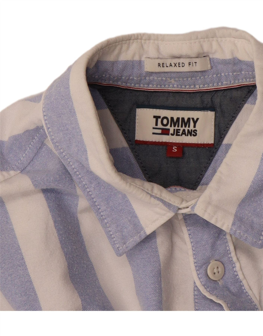 TOMMY HILFIGER Mens Relaxed Fit Shirt Small Blue Striped Cotton