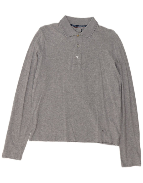 JACOB COHEN Mens Long Sleeve Polo Shirt Medium Grey Flecked Cotton