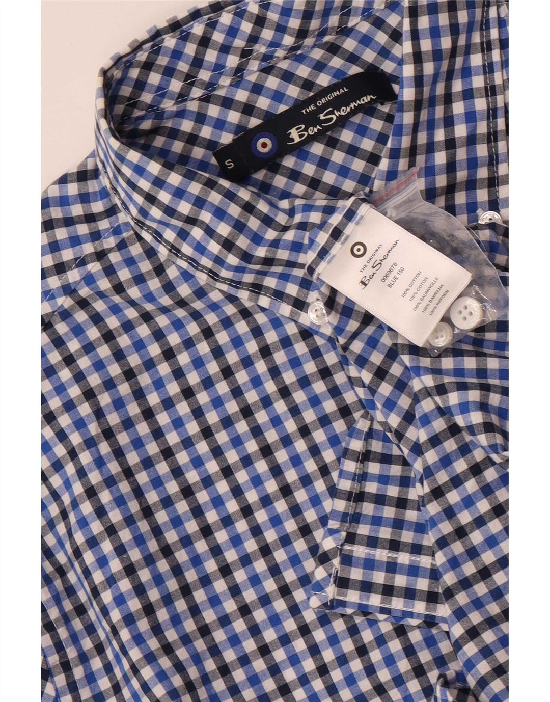 Ben Sherman Mens Shirt Small Navy Blue Gingham Cotton