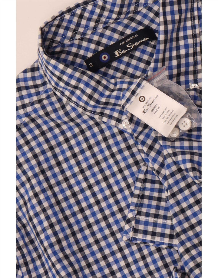 Ben Sherman Mens Shirt Small Navy Blue Gingham Cotton