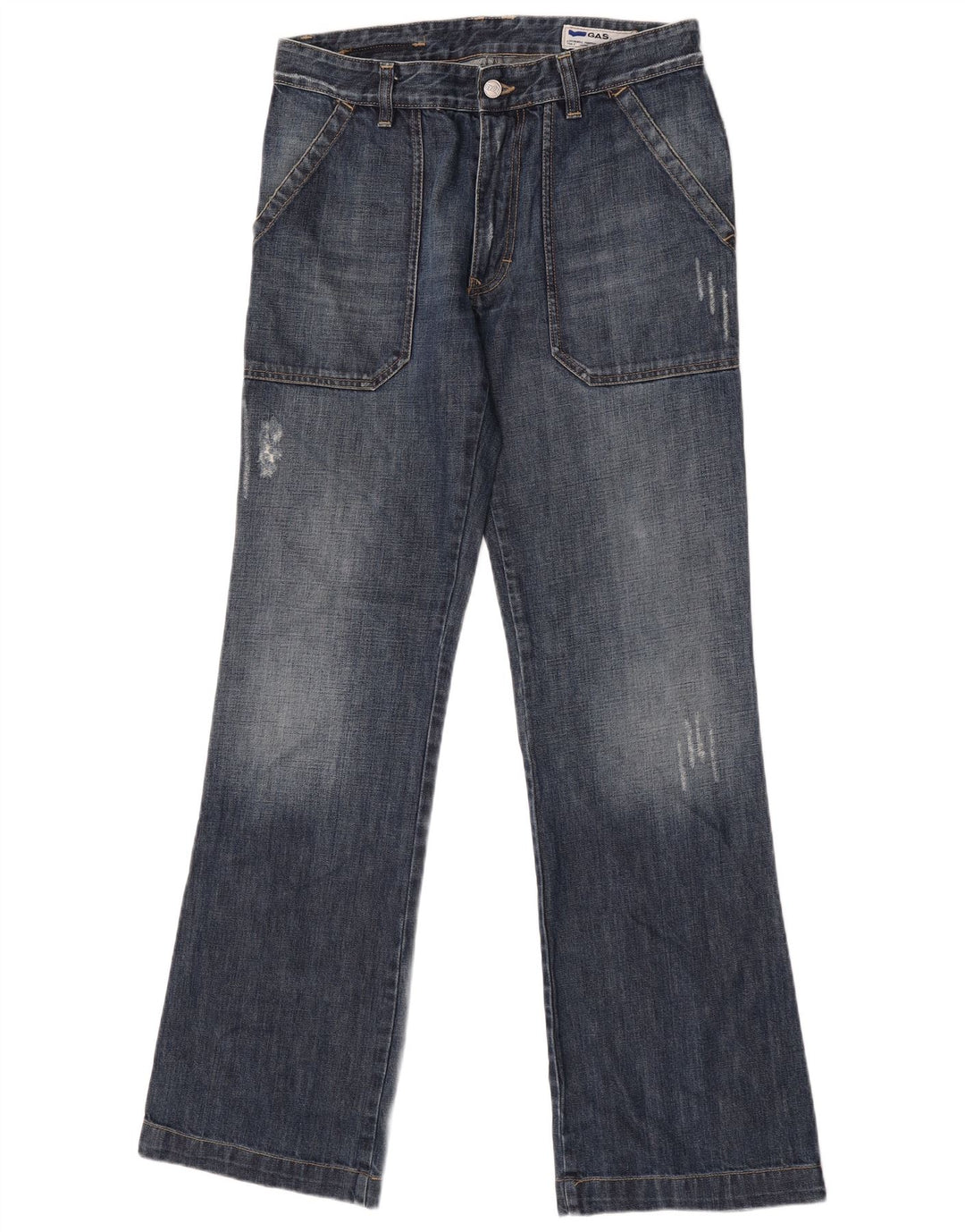 GAS Mens Distressed Bootcut Jeans W32 L34 Blue