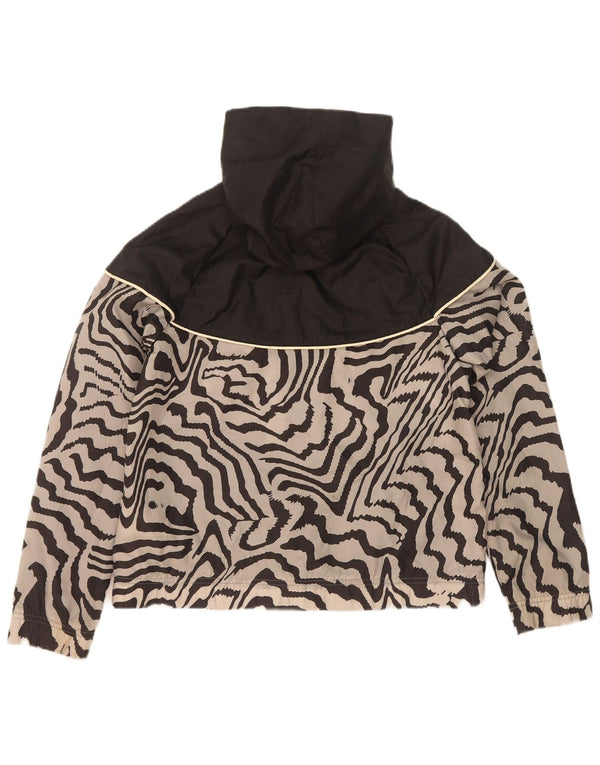 Nike Girls Hooded Tracksuit Top Jacket 13-14 Years XL Black Animal Print