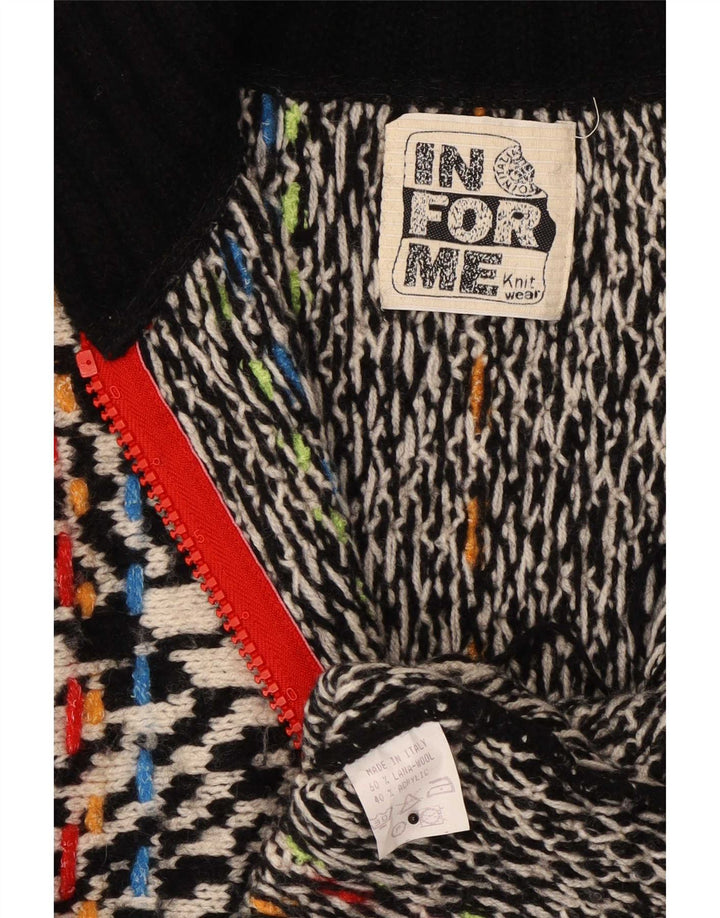 Vintage Womens Abstract Pattern Full Zip Cardigan Sweater UK 16 Large Black