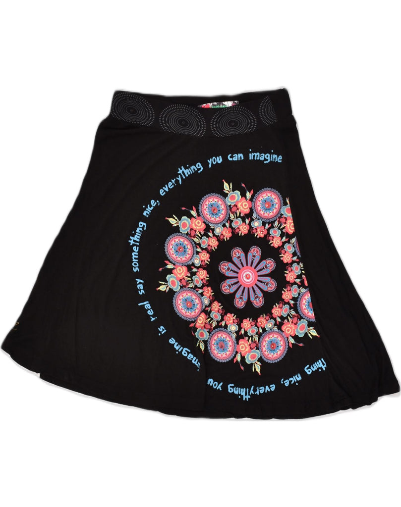 DESIGUAL Womens Graphic A-Line Skirt UK 8 Small W26 Black Floral | Vintage Desigual | Thrift | Second-Hand Desigual | Used Clothing | Messina Hembry 