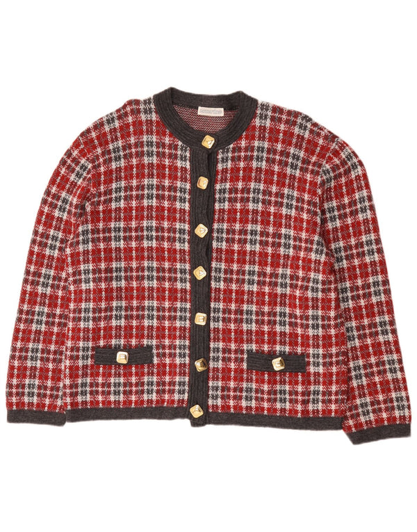 Vintage Womens Cardigan Sweater UK 18 XL Red Check Lambswool