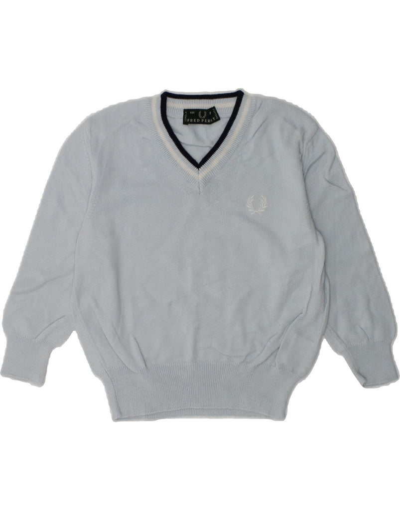 FRED PERRY Baby Boys V-Neck Jumper Sweater 9-12 Months Blue Cotton | Vintage Fred Perry | Thrift | Second-Hand Fred Perry | Used Clothing | Messina Hembry 