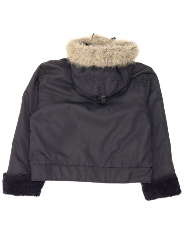 Dkny Womens Hooded Bomber Jacket UK 16 Large Navy Blue Nylon