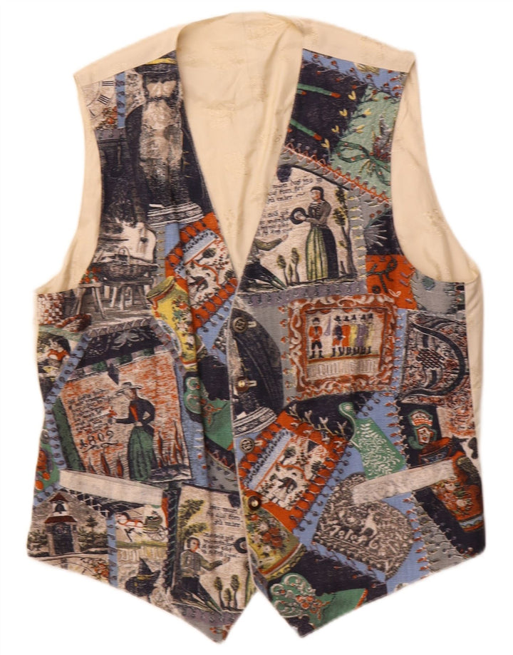 Julius Lang Mens Graphic Waistcoat IT 54 XL Beige Patchwork Viscose