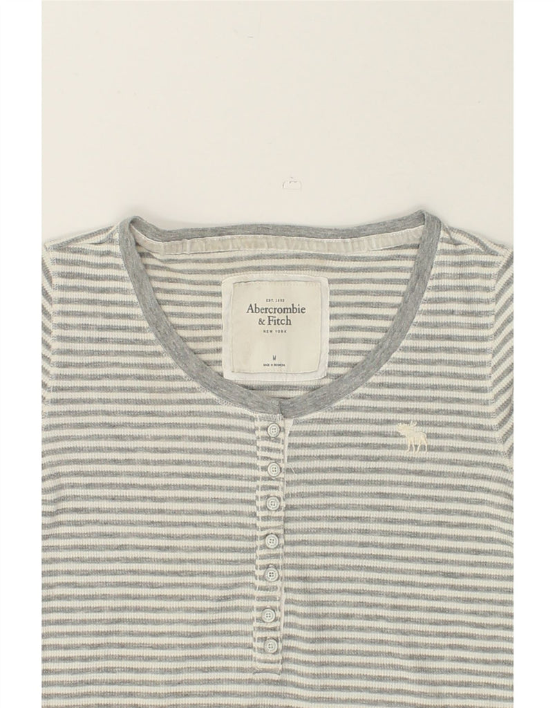 ABERCROMBIE & FITCH Womens Top Long Sleeve UK 12 Medium Grey Pinstripe | Vintage Abercrombie & Fitch | Thrift | Second-Hand Abercrombie & Fitch | Used Clothing | Messina Hembry 