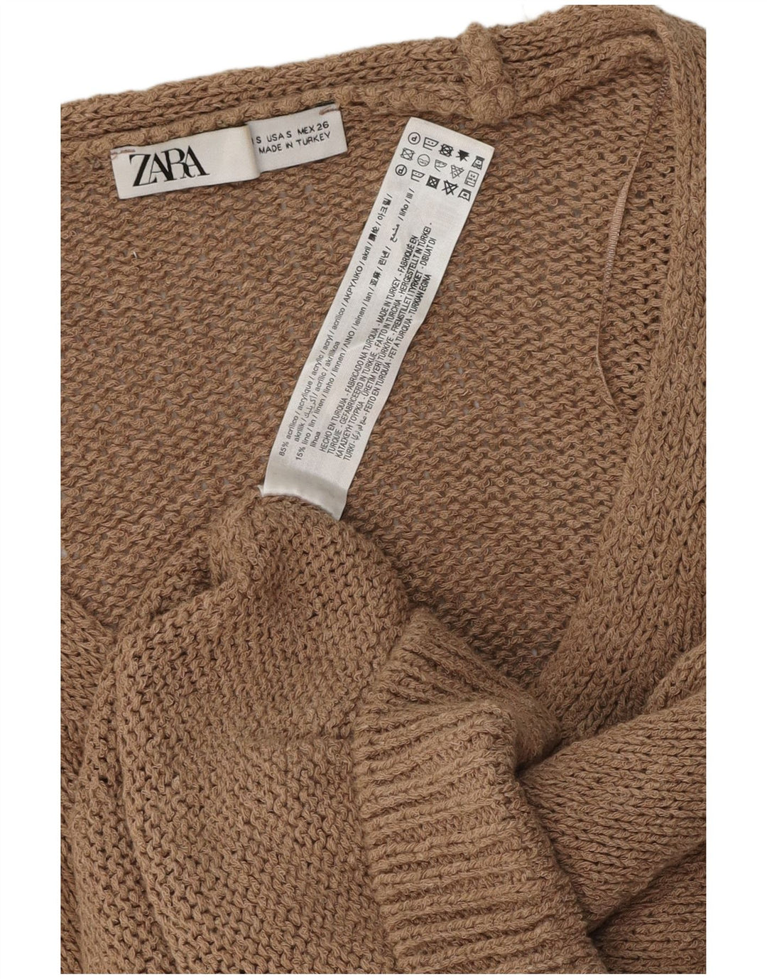 Zara Womens Oversized Cardigan Sweater UK 10 Small Brown Acrylic