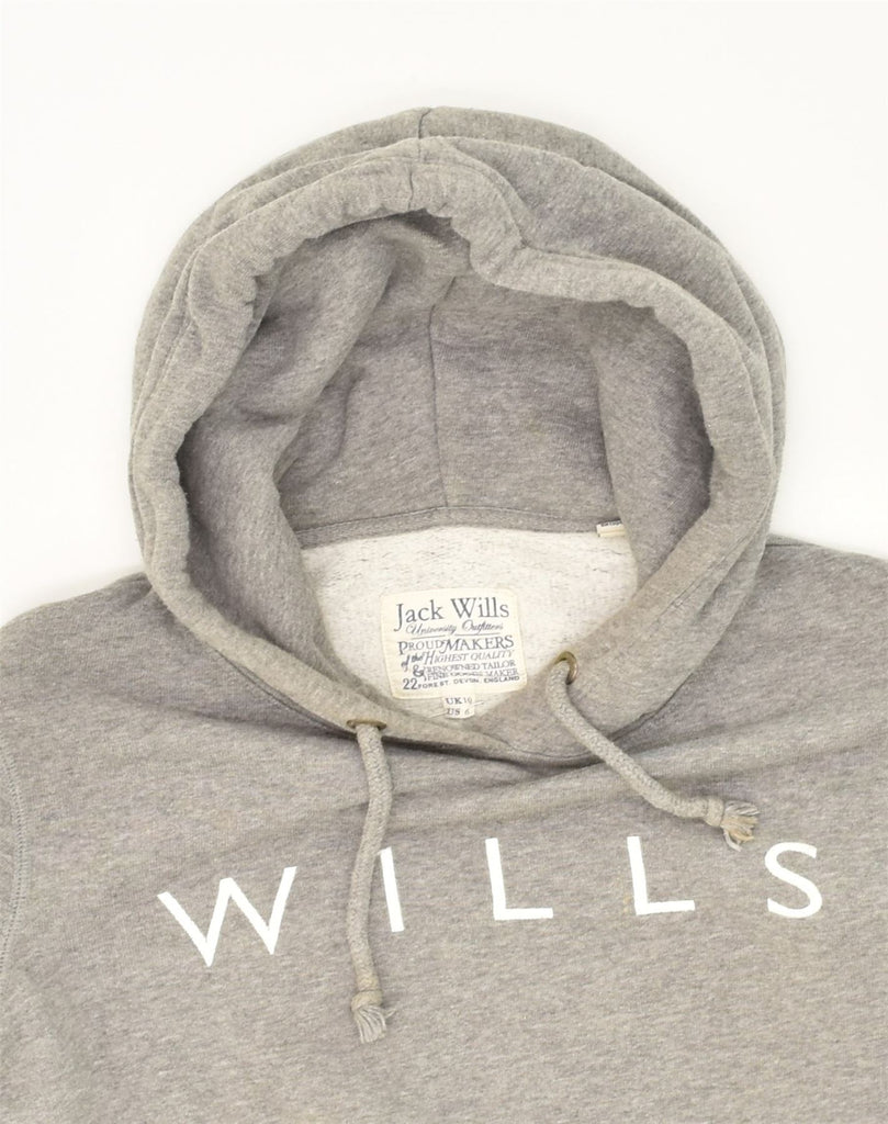 JACK WILLS Womens Graphic Hoodie Jumper UK 10 Small Grey Cotton | Vintage Jack Wills | Thrift | Second-Hand Jack Wills | Used Clothing | Messina Hembry 