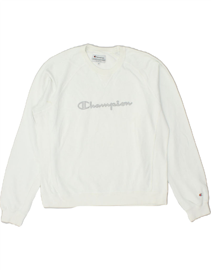 CHAMPION Womens Oversized Graphic Sweatshirt Jumper UK 10 Small White Vintage Champion and Second-Hand Champion from Messina Hembry 