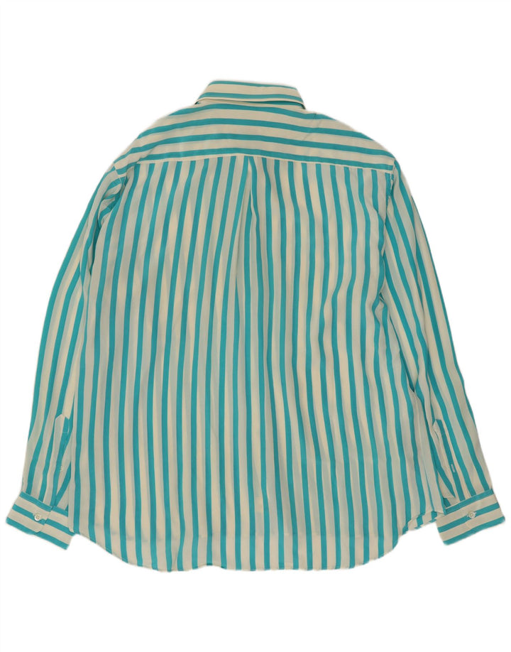 Vintage Mens Shirt Size 17 1/2 44 XL Turquoise Striped Silk