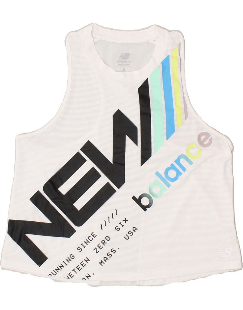 NEW BALANCE Womens Graphic Vest Top UK 10 Small White | Vintage New Balance | Thrift | Second-Hand New Balance | Used Clothing | Messina Hembry 