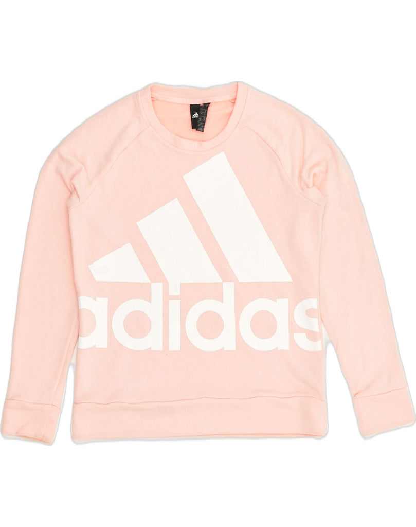 ADIDAS Womens Graphic Sweatshirt Jumper UK 12/14 Medium Pink Cotton | Vintage Adidas | Thrift | Second-Hand Adidas | Used Clothing | Messina Hembry 