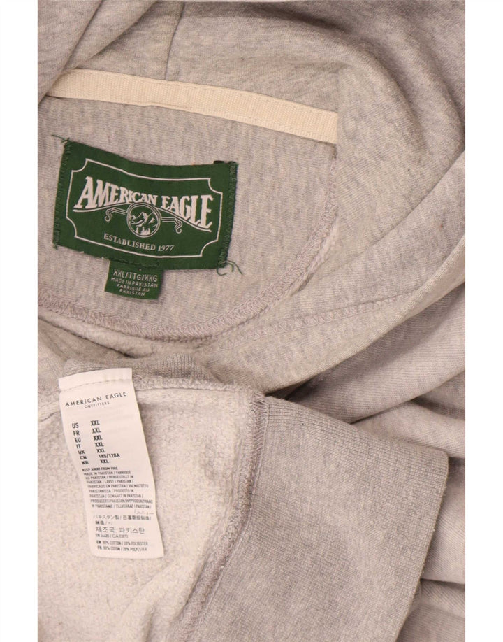 American Eagle Mens Graphic Hoodie Jumper 2XL Grey Cotton