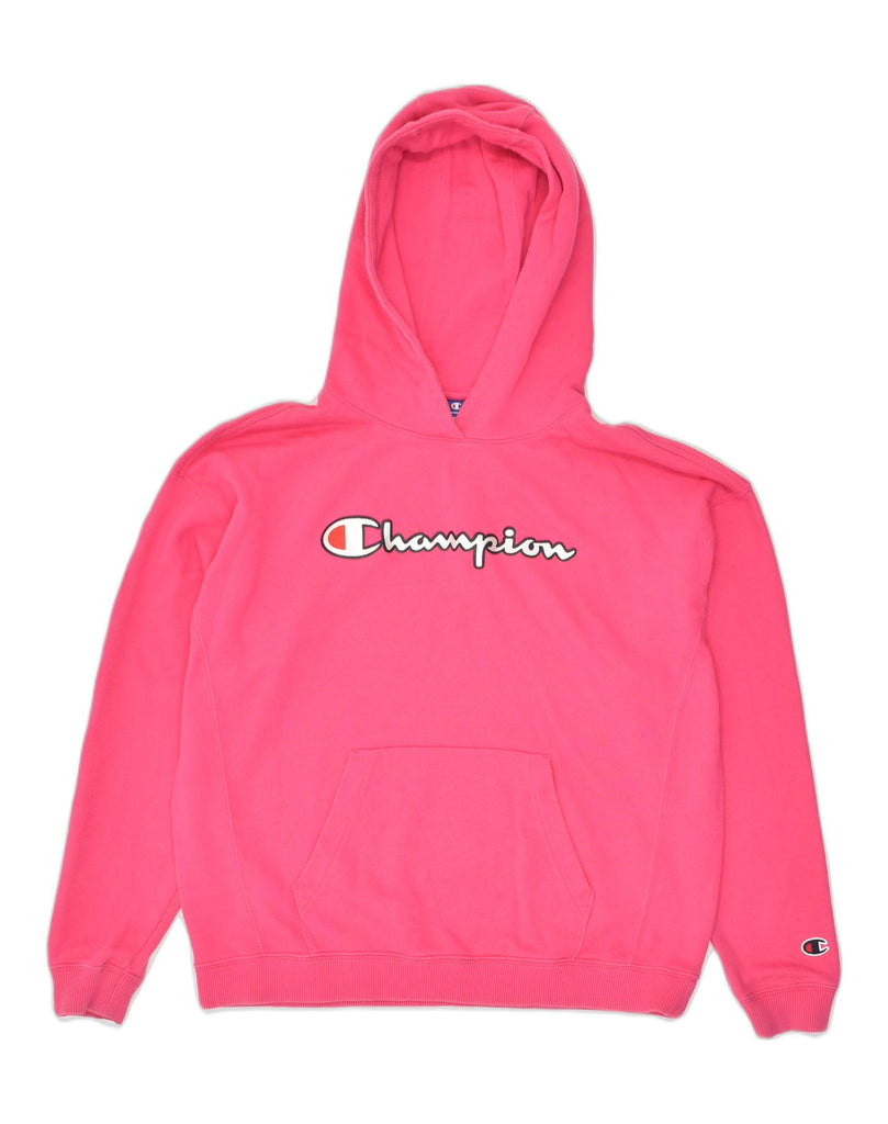 CHAMPION Girls Loose Fit Graphic Hoodie Jumper 13-14 Years XL Pink Cotton | Vintage Champion | Thrift | Second-Hand Champion | Used Clothing | Messina Hembry 