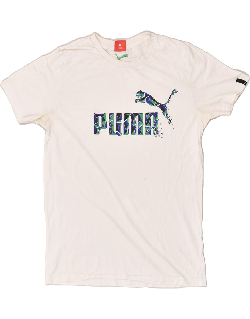 PUMA Mens Graphic T-Shirt Top Medium White | Vintage Puma | Thrift | Second-Hand Puma | Used Clothing | Messina Hembry 