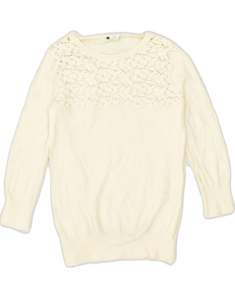 J. CREW Womens Crew Neck Jumper Sweater UK 12 Medium Beige Wool | Vintage | Thrift | Second-Hand | Used Clothing | Messina Hembry 