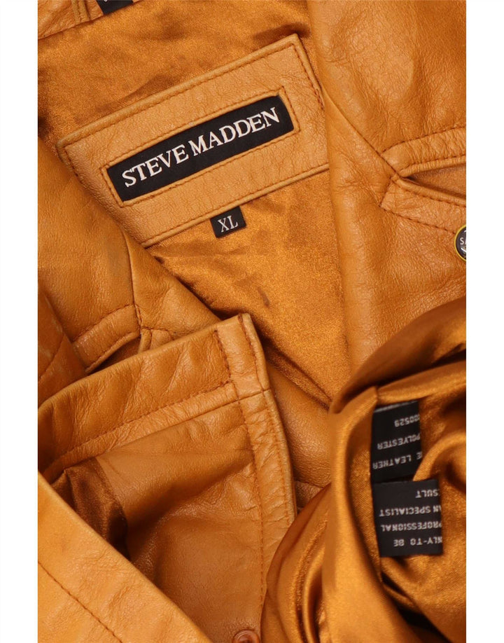 Steve Madden Mens Leather Jacket UK 42 XL Beige Leather