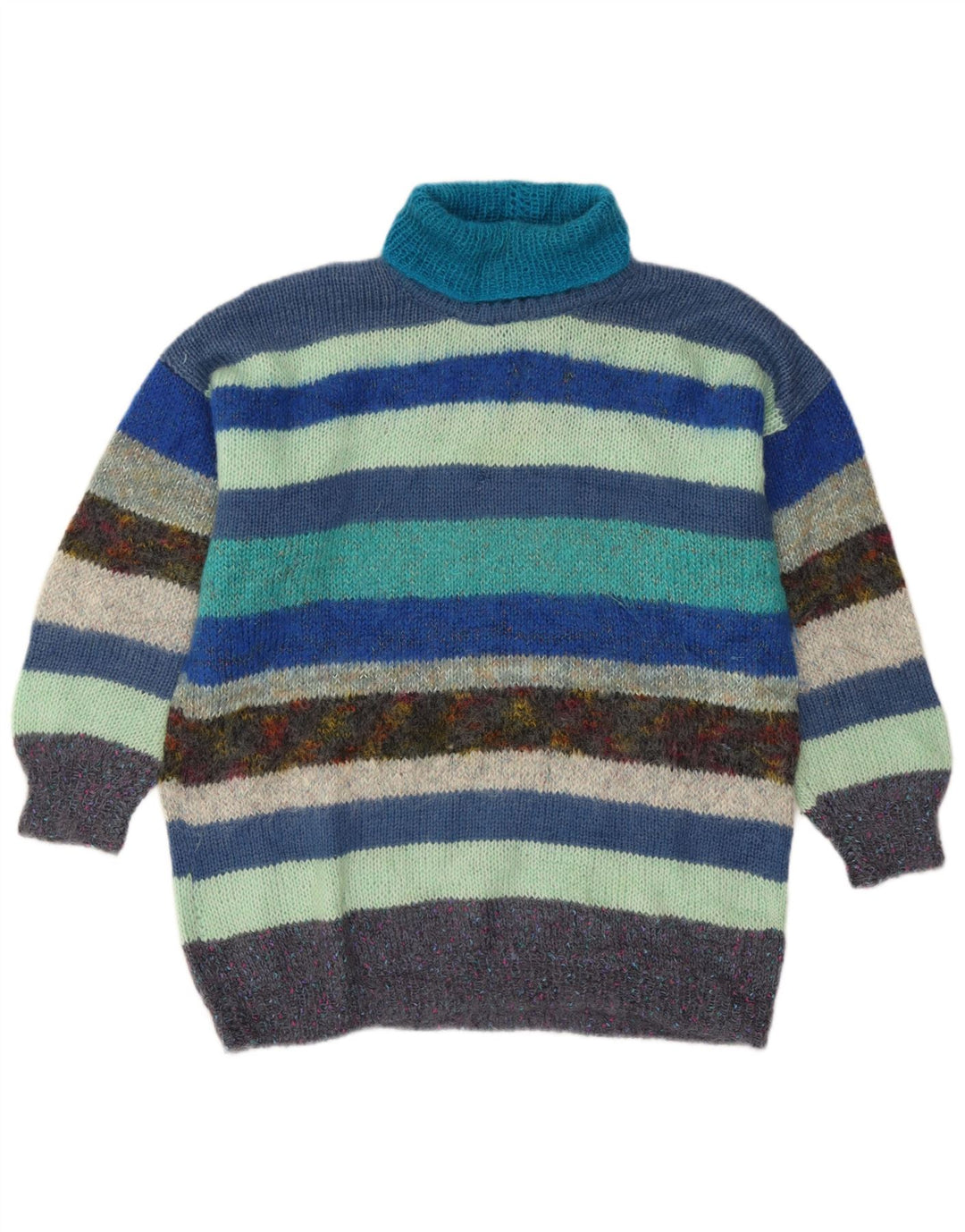 Vintage Womens Roll Neck Jumper Sweater UK 16 Large Multicoloured Striped