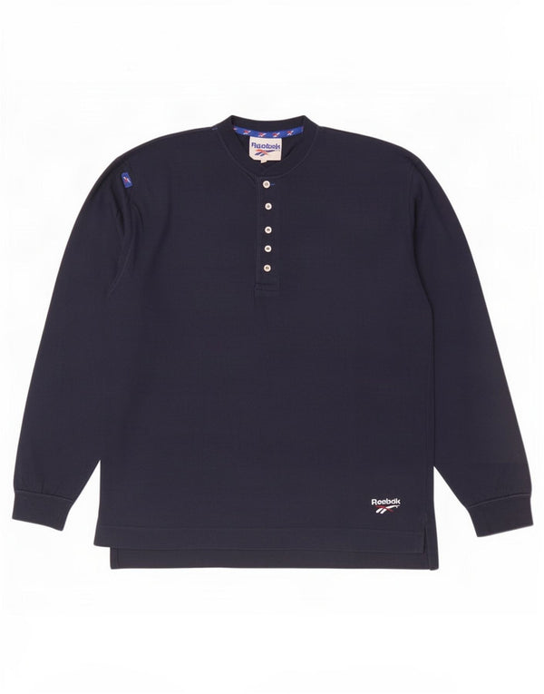 Reebok Mens Top Long Sleeve Small Navy Blue Cotton