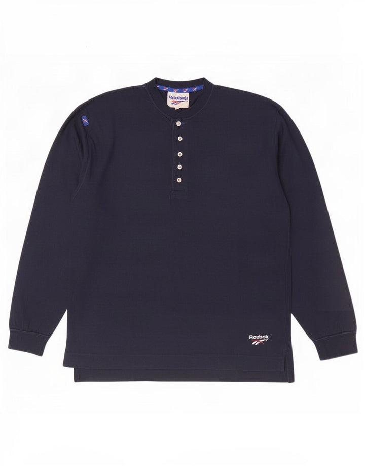 Reebok Mens Top Long Sleeve Small Navy Blue Cotton