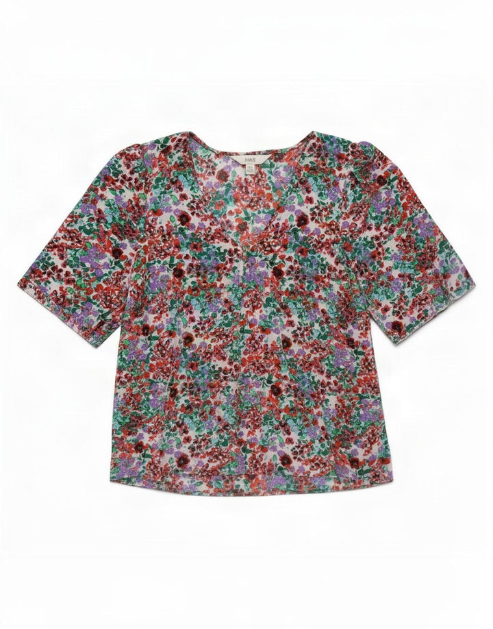 Marks & Spencer Womens Shirt Blouse UK 14 Large Multicoloured Floral