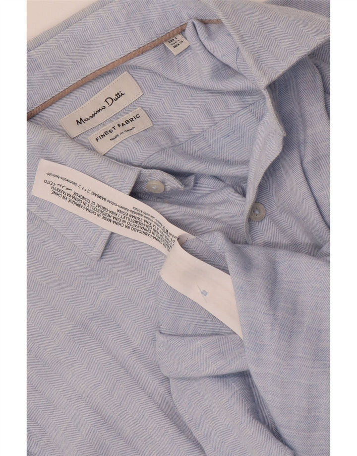 MASSIMO DUTTI Mens Shirt Small Blue Herringbone Cotton