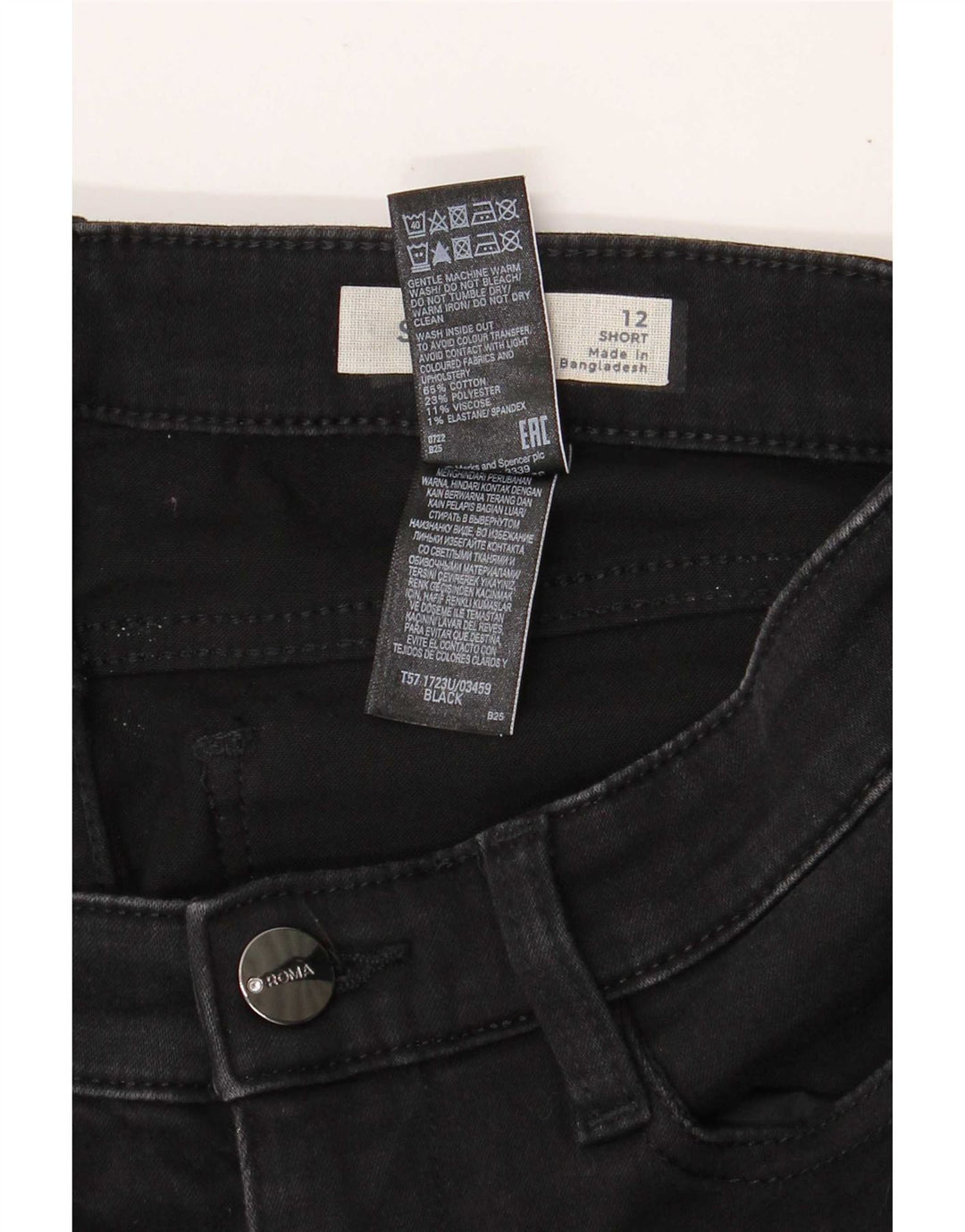 Marks & Spencer Womens Short Straight Jeans UK 12 Medium W28 L29 Black