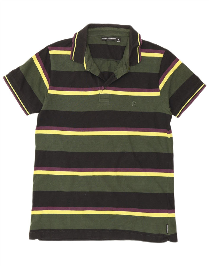 French Connection Mens Regular Fit Polo Shirt Medium Green Striped Cotton