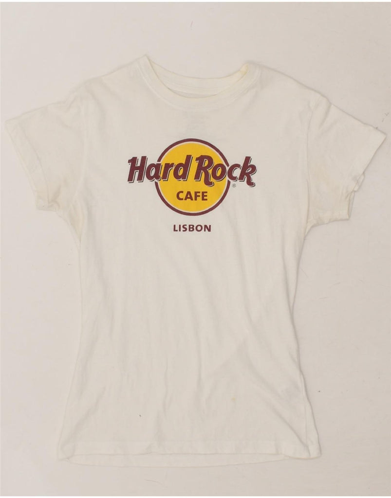 HARD ROCK CAFE Womens Lisbon Graphic T-Shirt Top UK 12 Medium White Cotton Vintage Hard Rock Cafe and Second-Hand Hard Rock Cafe from Messina Hembry 
