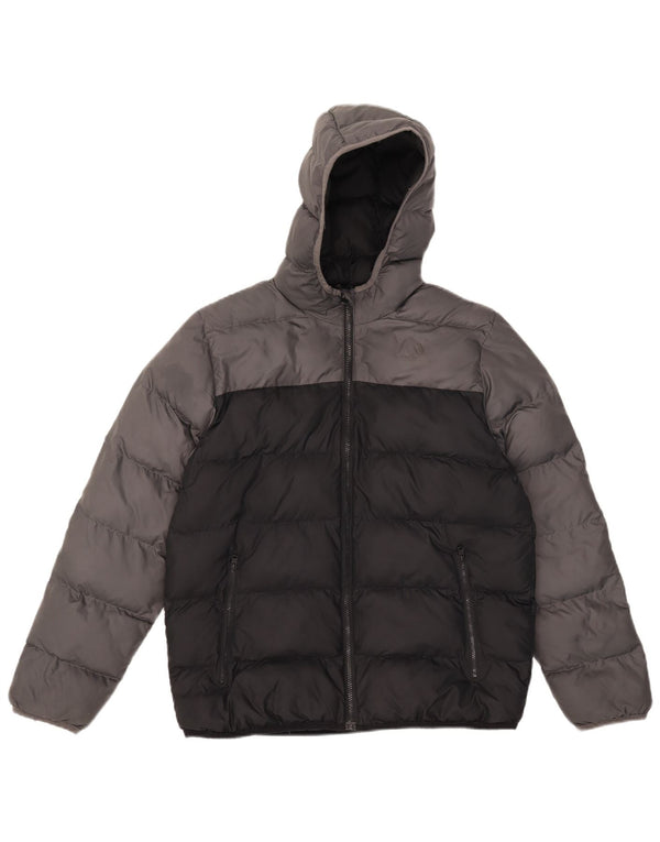 Adidas Boys Hooded Padded Jacket 13-14 Years Grey Colourblock Polyester