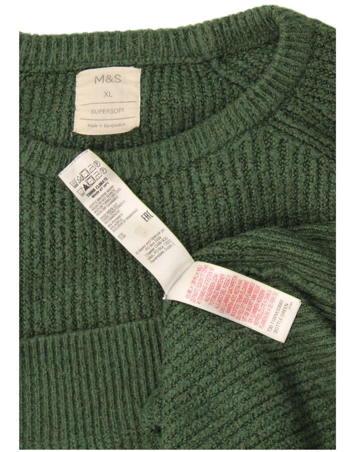 Marks & Spencer Mens Crew Neck Jumper Sweater XL Green Polyamide