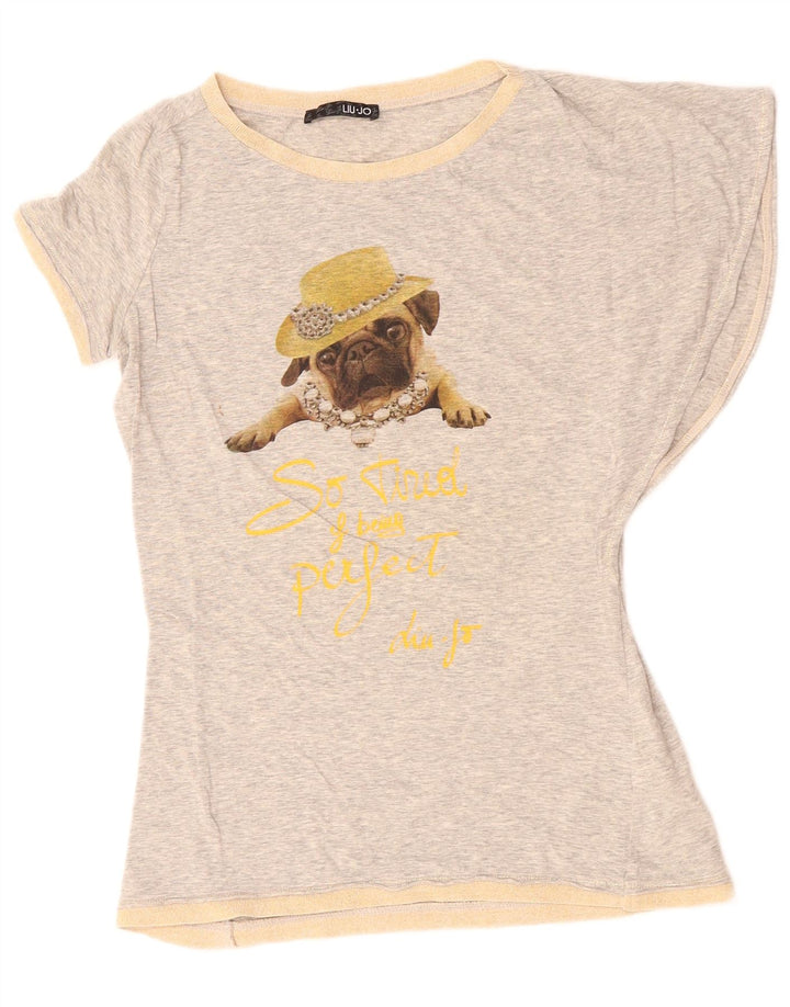LIU JO Womens Graphic T-Shirt Top IT 44 Medium Grey Flecked Cotton
