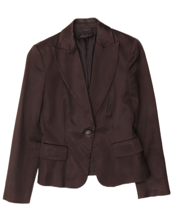 Luisa Spagnoli Womens 1 Button Blazer Jacket IT 42 Medium Black Acetate