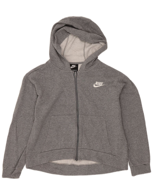Nike Girls Standard Fit Zip Hoodie Sweater 13-14 Years XL Grey Cotton