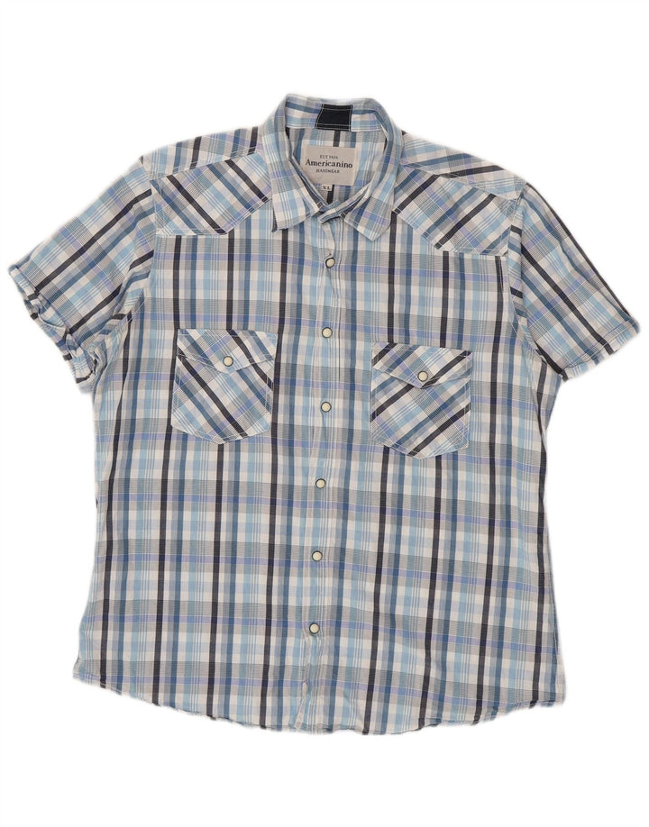 Americanino Mens Short Sleeve Shirt XL Blue Check Cotton