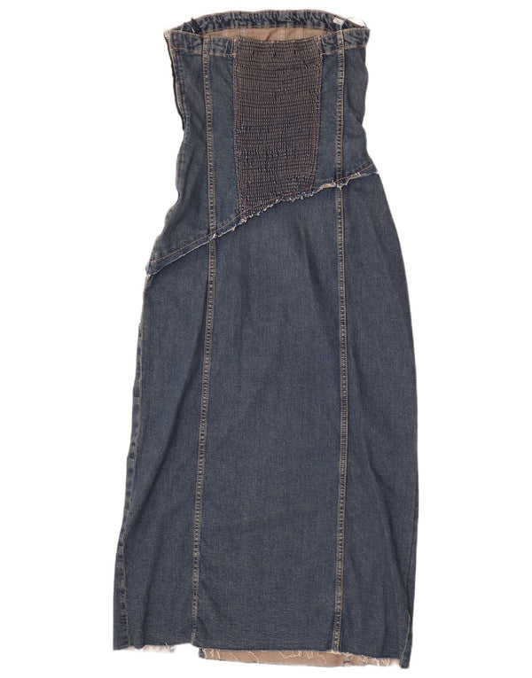 Zara Womens Denim Strapless Dress UK 8 Small Blue Cotton