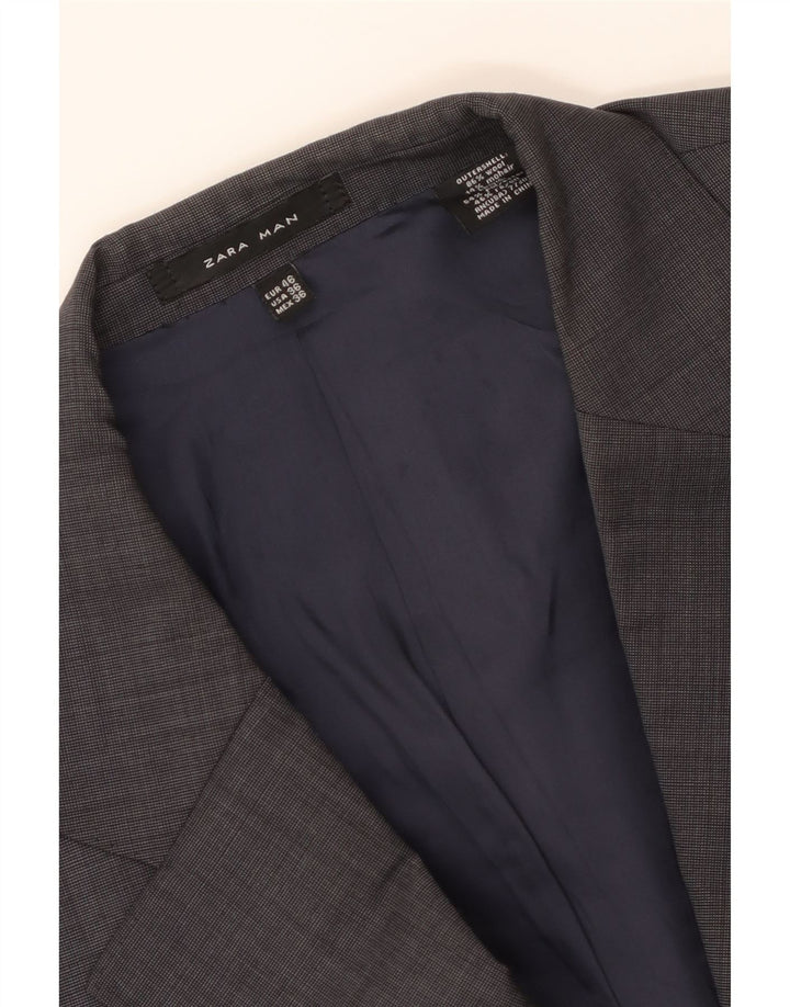 ZARA Mens 3 Button Blazer Jacket EU 46 Small Grey Wool
