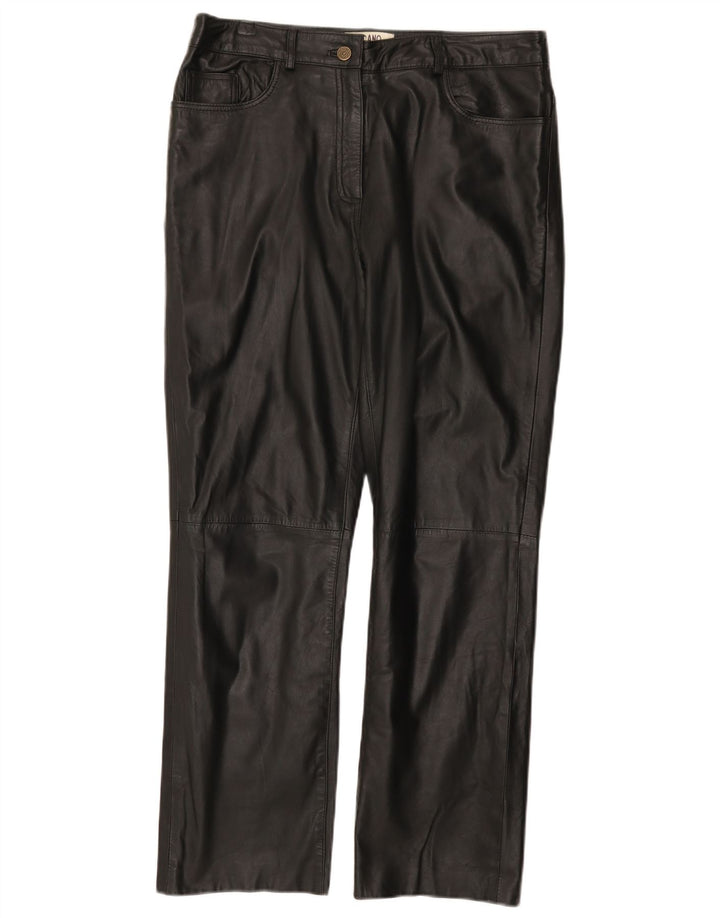 Ricano Womens Straight Leather Trousers W34 L30 Black Leather