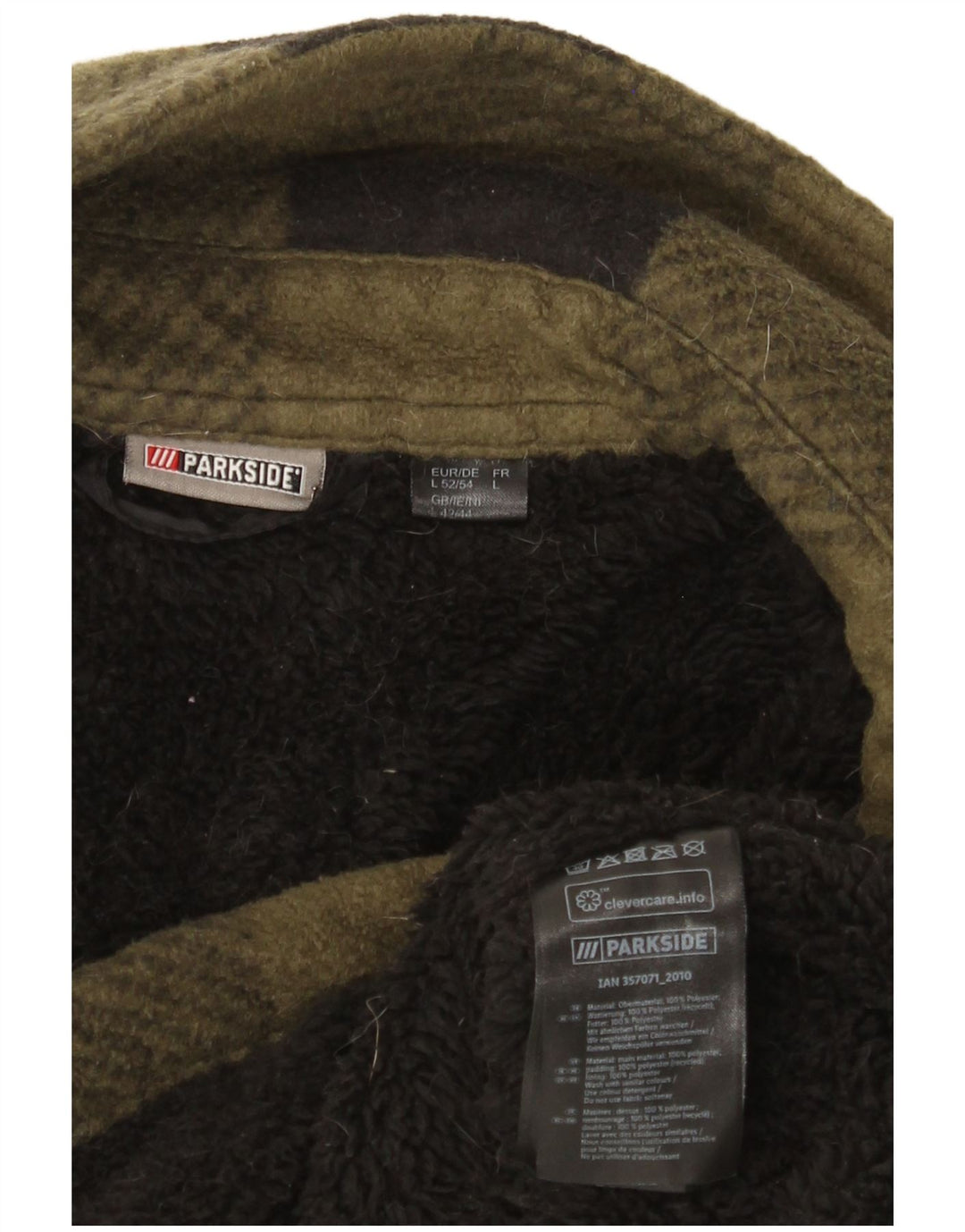 Parkside Mens Fleece Jacket UK 40 Large Khaki Gingham Polyester