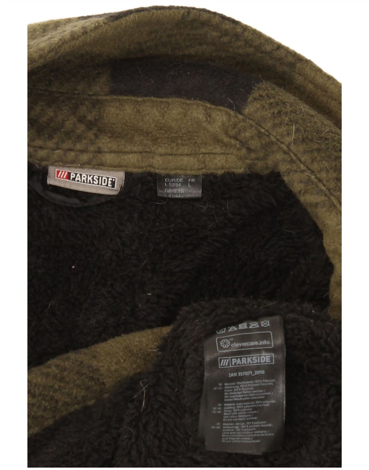 Parkside Mens Fleece Jacket UK 40 Large Khaki Gingham Polyester