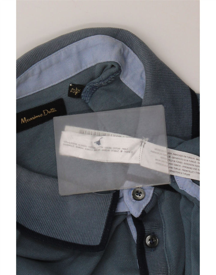 Massimo Dutti Mens Long Sleeve Polo Shirt XL Blue Cotton