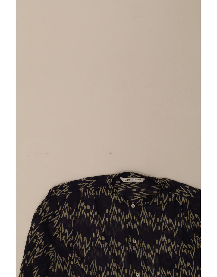 ZARA Womens Oversized 3/4 Sleeve Shirt Blouse UK 14 Medium Purple Chevron Vintage Zara and Second-Hand Zara from Messina Hembry 