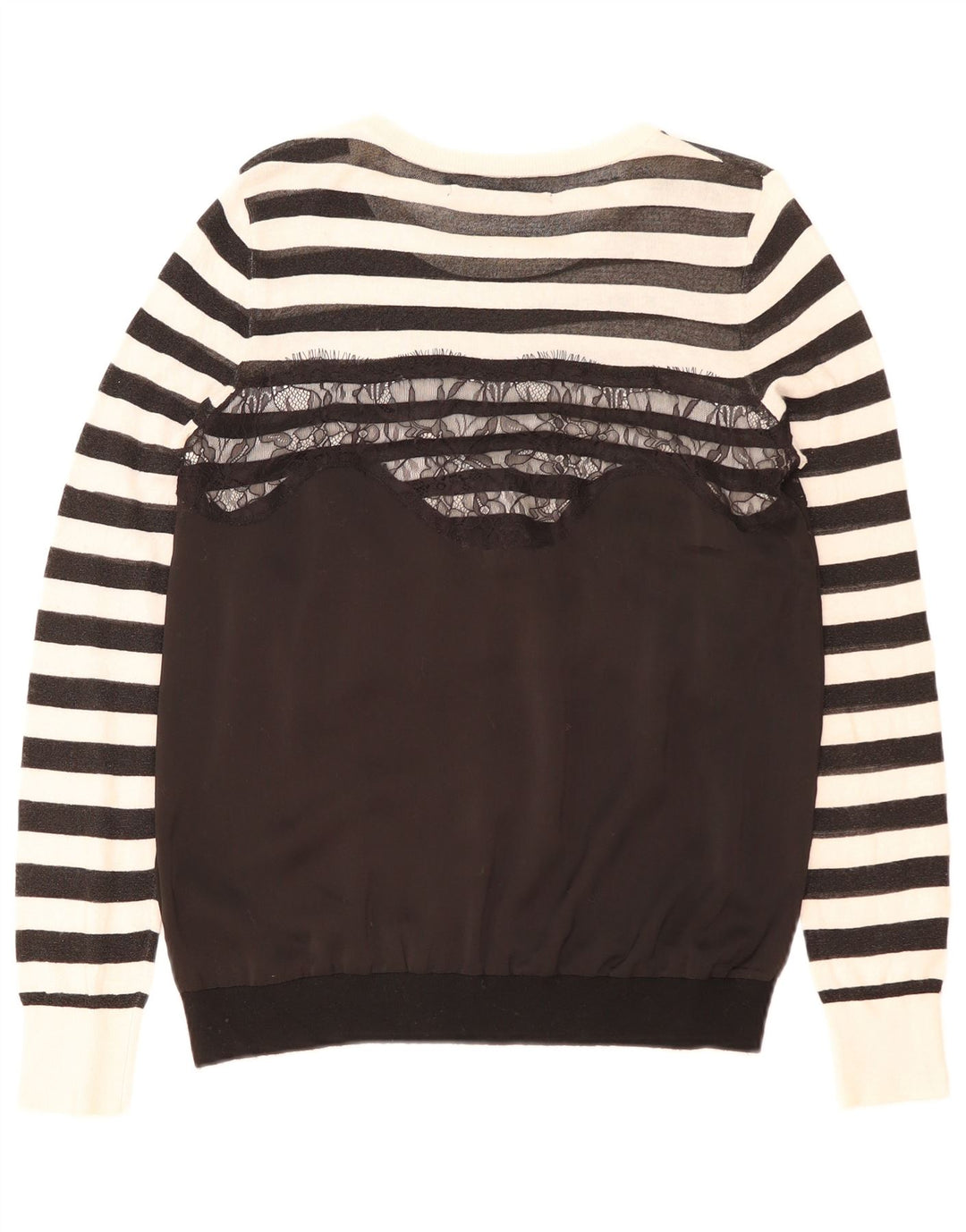 Guess Womens Boat Neck Jumper Sweater UK 8 Small Black Striped Polyester